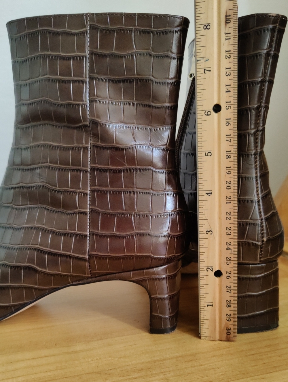 Ann Taylor Crocodile Embossed Brown Ankle Boots - Picture 11 of 11